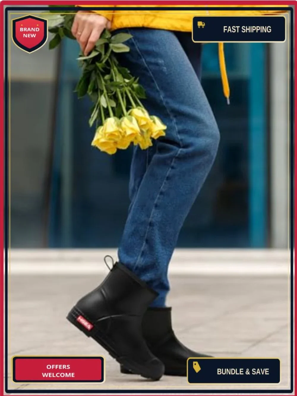 Women's Waterproof Rain Boots Ankle Rubber Chelsea Garden Shoes